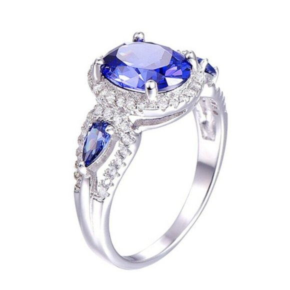 925 Silver Blue Sapphire Ring New - Picture 6 of 6